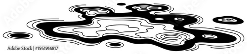Oil spill or toxic puddle on ground silhouette, environmental pollution and industrial waste minimalist illustration, chemical leak on road concept