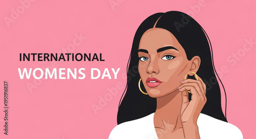 Portrait of a confident woman with dark hair and hoop earrings.