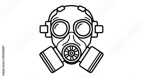 Detailed Line Art Illustration of a Full-Face Gas Mask.