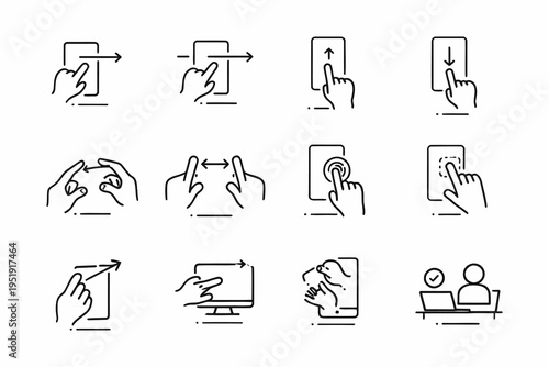 Common gestures and interactions with mobile devices and computers illustrated