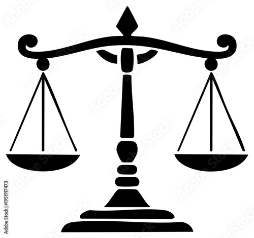 Black Silhouette of Classic Balance Scales Symbolizing Justice Equality and Law