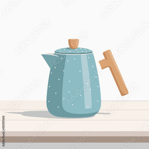 A Stylish Teal Kettle with White Polka Dots Ready for Making Tea Perfect for a Kitchen or Coffee Shop Advertising Campaign or a Cozy Morning Tea Time Celebration Representing Warmth and Comfort