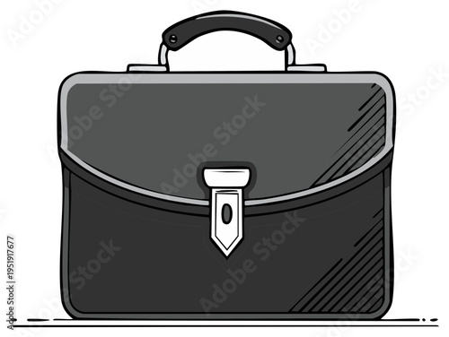 Classic Black Leather Briefcase with Silver Clasp and Handle on White Background