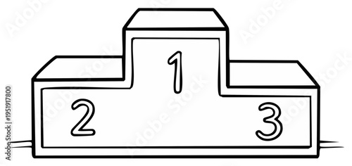 Hand Drawn Style Winning Podium with First Second and Third Place Marks in Black Outline Illustration
