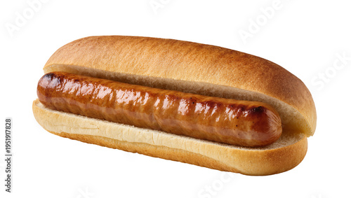 Cuadro en lienzo Delicious grilled hot dog sausage in a golden bun, perfectly isolated on transpa