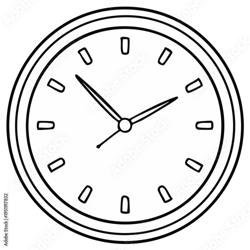Black and white line art illustration of round clock face telling time