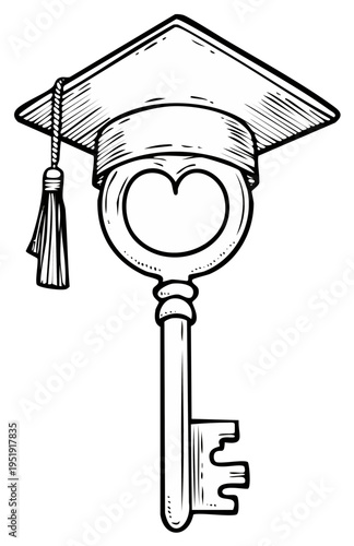 Graduation Cap Topper with Heart Shaped Key Unlock Knowledge and Success Symbol