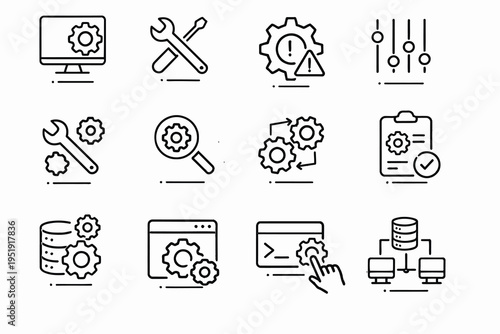 Collection of icons representing various aspects of software development and maintenance