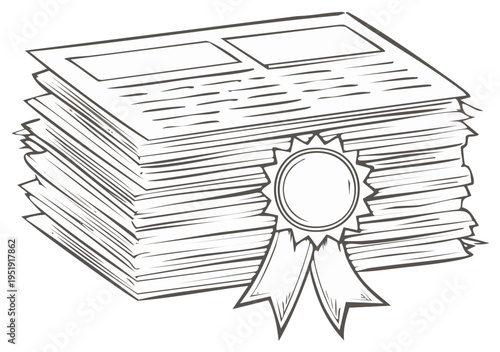 Stack of Newspapers with Award Ribbon Illustration