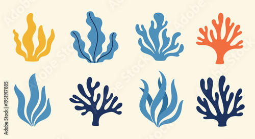 Collection of Aquatic Flora with Vivid Hues for Design Resources Representing Marine Plant Diversity Enhancing Aquatic Scenery and Providing a Vibrant Touch to Visual Elements Ideal for