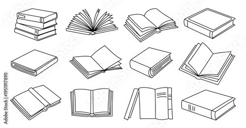 Book Sketch Icons Open Closed Stack Textbook Novel Dictionary Doodle Literature Library School University Study Reading Vector Illustration Isolated