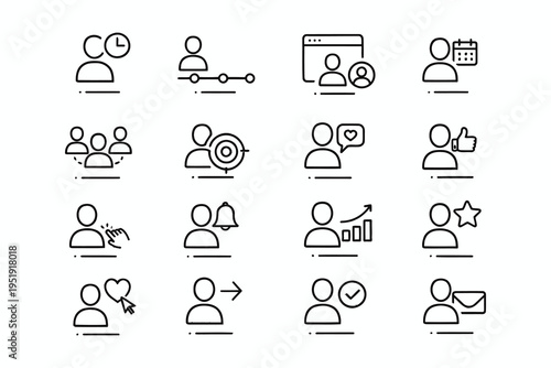 Collection of icons depicting various human interaction and activity concepts
