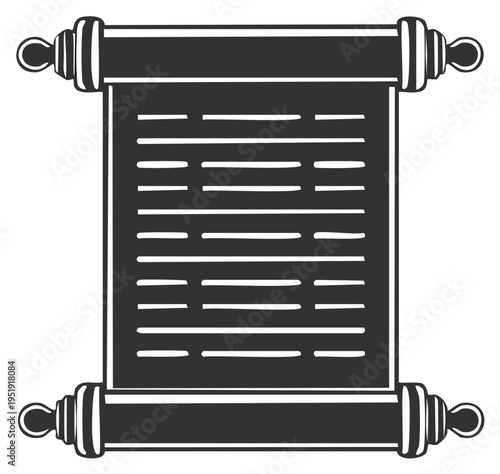 Antique Scroll with Text and Decorative Rollers for Historical Documents and Records
