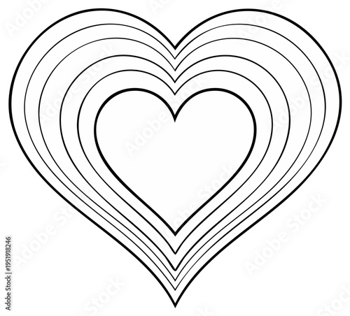 Concentric Heart Shapes Outline Graphic with Simple Black and White Design for Love and Romance Concepts
