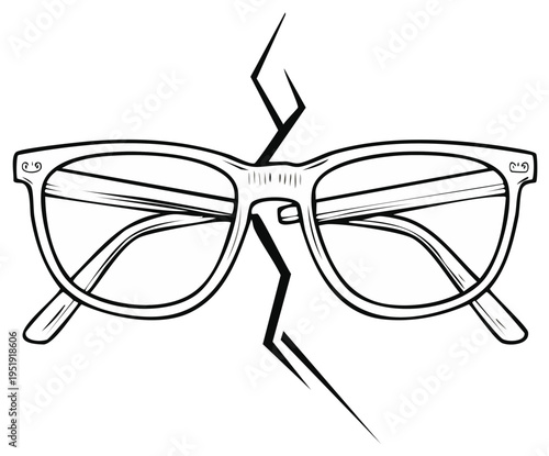 Broken Eye Glasses Graphic Design Featuring a Lightning Bolt Showing Vision Problems