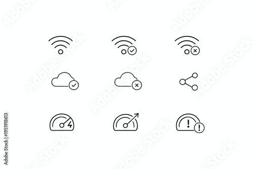 Icons depicting network connectivity, cloud storage, and signal strength statuses