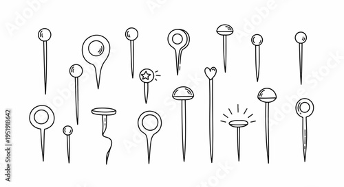 Diverse Collection of Various Pins Ideal for Craft Projects and Organization Showcasing a Variety of Head Shapes and Styles Perfect for Bulletin Boards Maps Sewing and Office Tasks