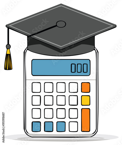 Calculator wearing graduation cap symbolizing academic success financial education and achievement