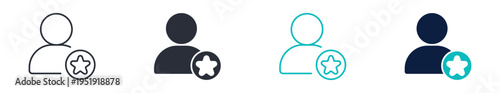 User favorite icons, person with star rating symbol, customer review and profile rating icon in line and silhouette style, vector illustration