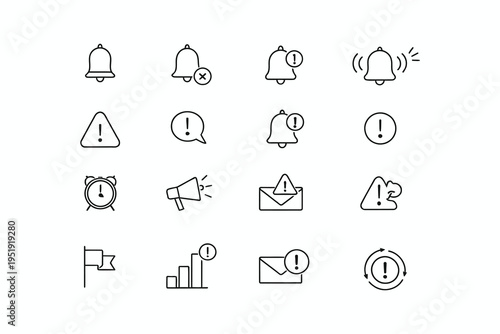 Collection of icons depicting various types of notifications and alerts