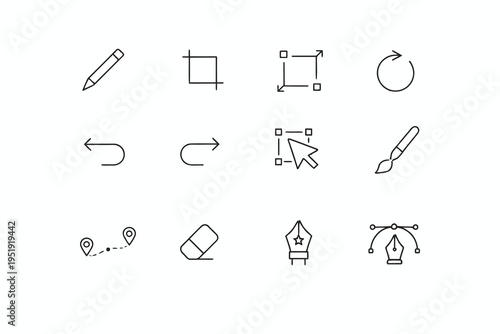 Collection of icons representing various drawing and design tools