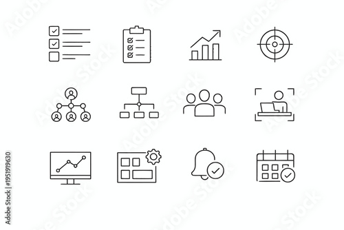 Collection of icons representing various project management and productivity concepts