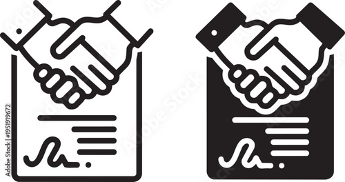 Deal Agreement: A concise illustration depicting a collaborative handshake above a signed document, symbolizing a finalized agreement.
