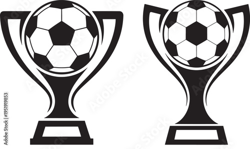 Vector illustration of soccer trophies with footballs, sports award design, soccer trophy, football award, championship cup