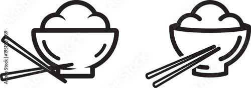 Vector illustration of a bowl of rice with chopsticks, symbolizing asian cuisine and simple meals, asian food, staple food