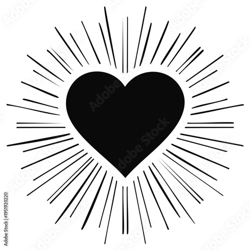 Black Heart Shape with Bursting Rays Abstract Graphic Element