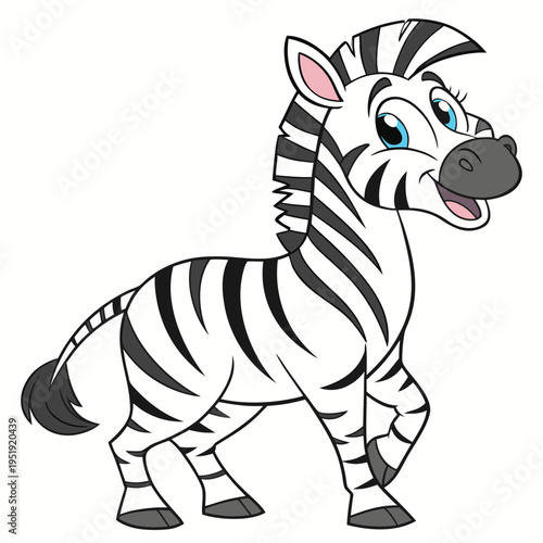 Cute cartoon zebra character walking