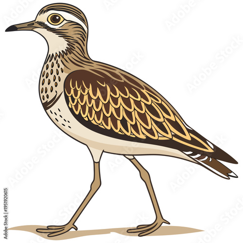 Illustration of a bush thickknee bird standing on the ground