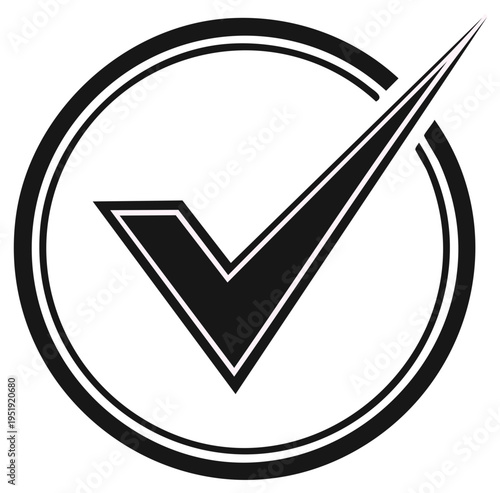 Black and white check mark inside a circle, design elements and graphic concepts