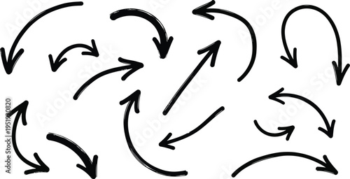 A complex arrangement of curved arrows in multiple directions