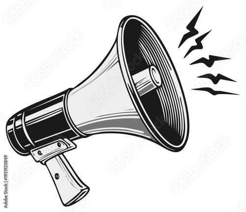 Retro megaphone broadcasting sound waves announcing important news or messages