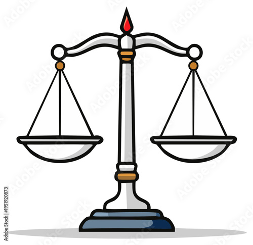 Justice scale illustration depicting legal balance and impartial judgement in judicial process and courtroom.