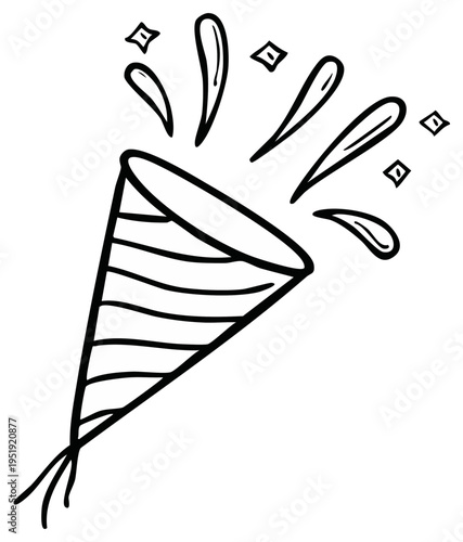 Hand Drawn Party Popper Exploding With Confetti and Sparkles