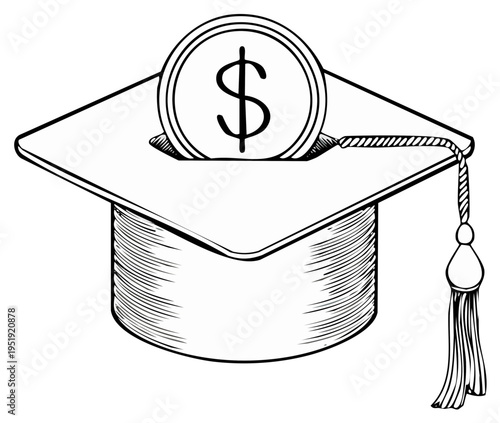 Graduation Cap Coin Bank Savings for Education Tuition Expenses Illustration