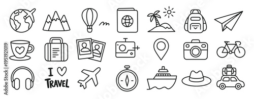 Travel Bag Stickers Summer Baggage Icons Suitcase Backpack Briefcase Luggage Airport Cartoon Collection Vacation Journey Tourism Trip Holiday Vector Illustration Collection