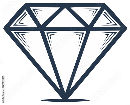 Simple brilliant cut diamond line art vector icon illustration of a gemstone