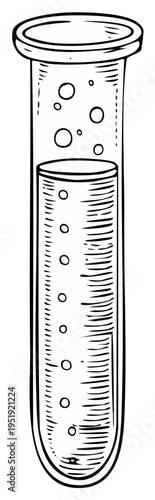 Line art drawing of a test tube filled with bubbling liquid and marked measurements