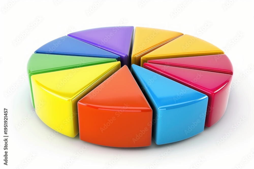 Obraz premium Shiny colorful 3d pie chart representing market share, business analysis, and data visualization
