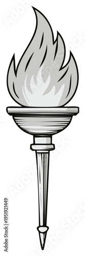 Torch illustration with burning flame and stylized details, ideal for classical, olympic, or historical themes.