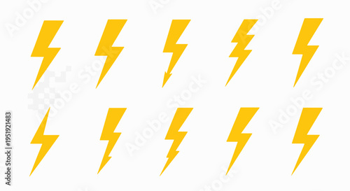 Collection of Yellow Lightning Bolt Icons for Web and Print Designs Depicting Energy and Electricity Delivering a Dynamic and Striking Visual Representation for Various Creative Projects and