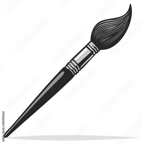 Stylized Black Paintbrush with Silver Ferrule and Bristles illustration