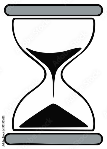 Iconic hourglass with black sand flowing from top to bottom representing time passing, measuring time