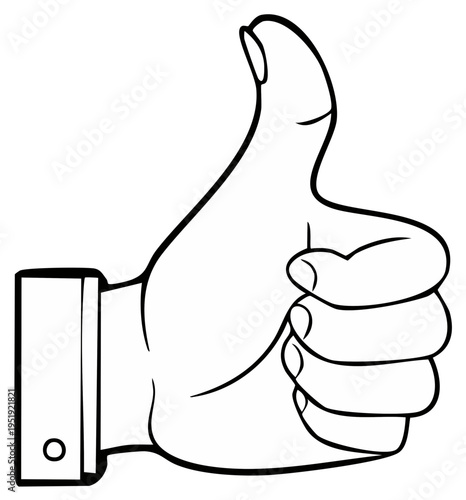 Hand gesture illustration showing a thumbs up sign in simple line art style