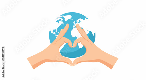 Representing Global Unity Hands Form Heart Shape Around Globe Suggesting Love Care and Connectivity Worldwide Symbolizing Protection and Affection for Our Planet and Shared Future 187