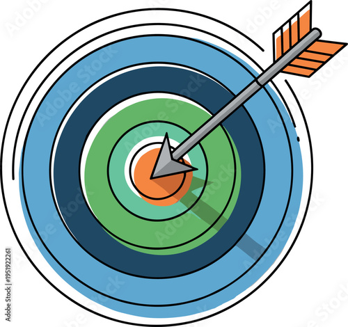 A colorful target with an arrow hitting the bullseye on transparent background