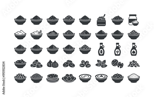 Arabian cuisine seasoning blends and preparation items showing shawarma spice bowl, kebab spice bowl, baharat spice bowl, dukkah